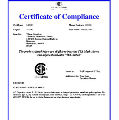 CSA Certificate<br />for IEC